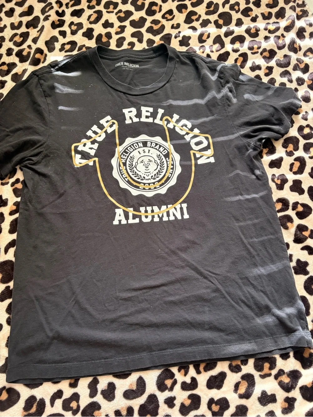 True Religion Black Graphic Alumni Tee with Gold Accents